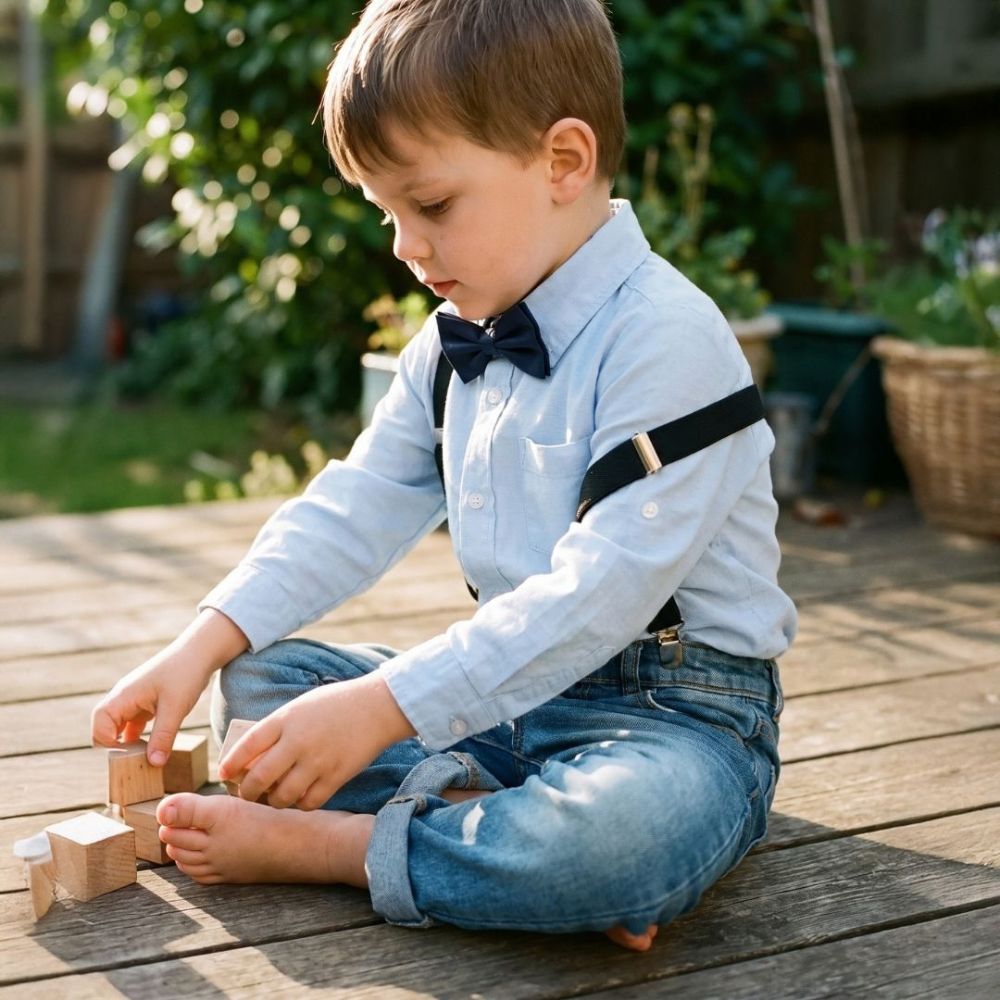 Boys Formal Bow Tie Shirt and Suspender Jeans Set