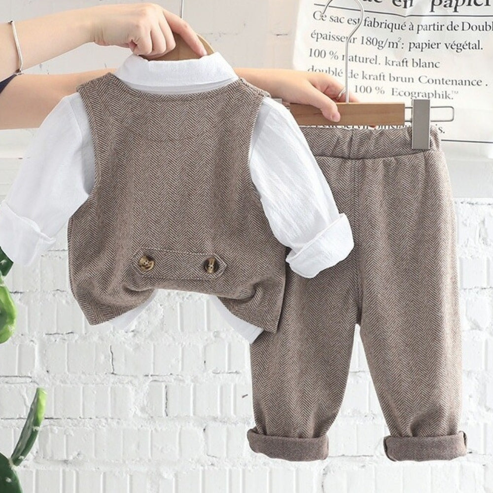 Boys Herringbone Vest and Pants Suit Set - Beekee