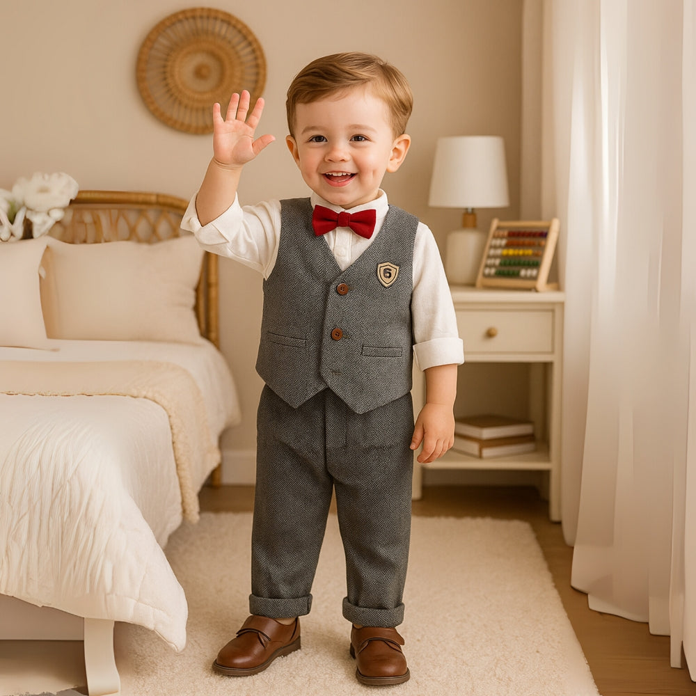 Boys Herringbone Vest and Pants Suit Set - Beekee