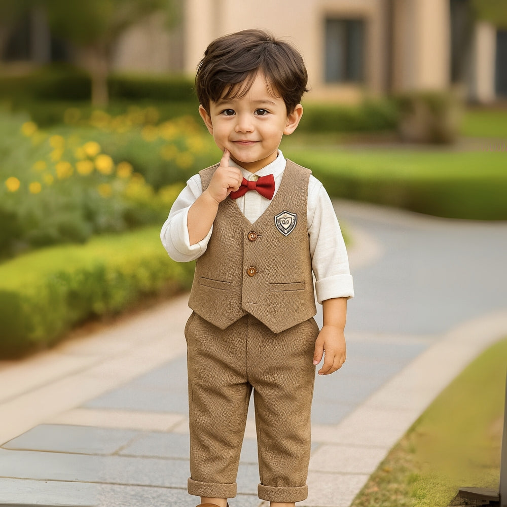 Boys Herringbone Vest and Pants Suit Set - Beekee