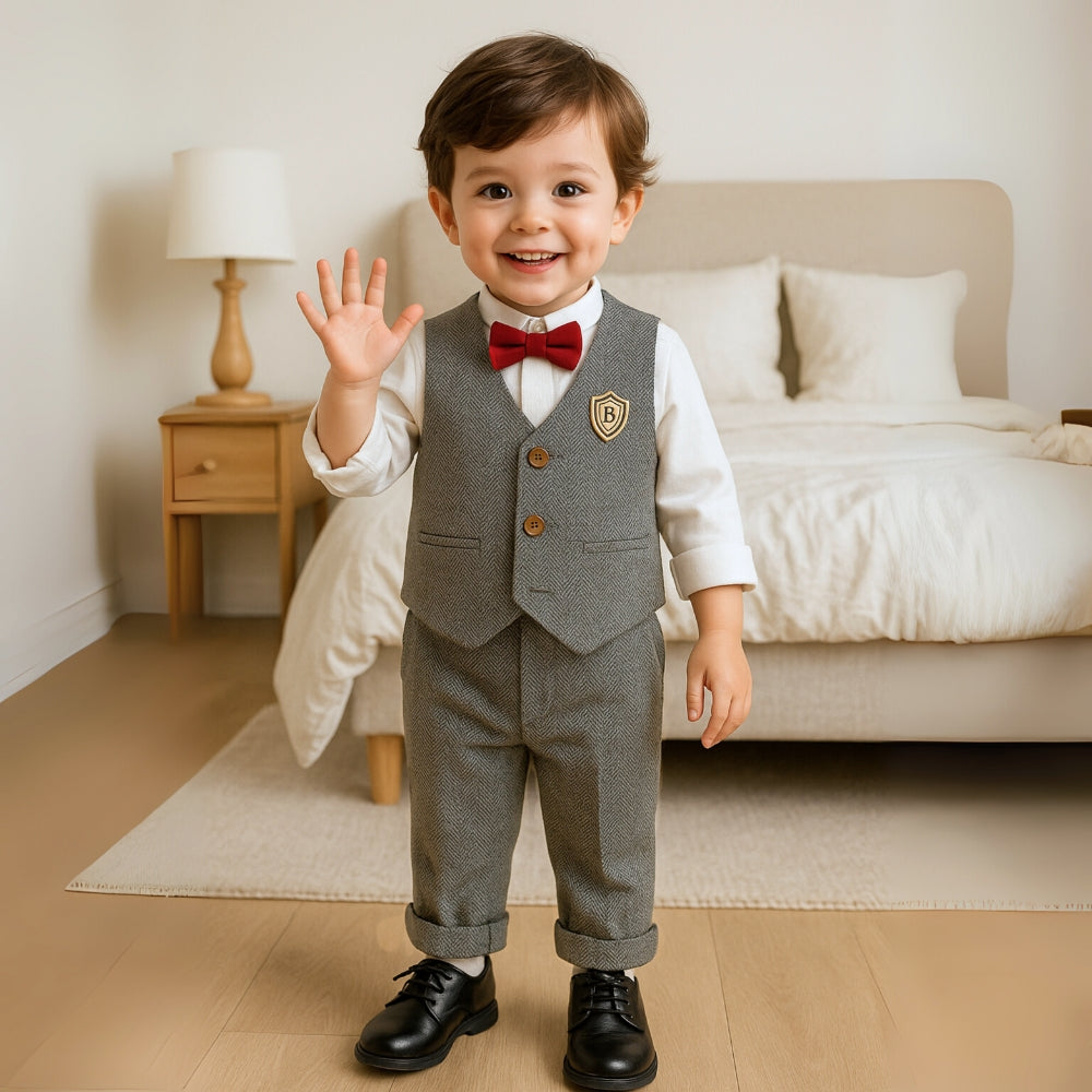 Boys Herringbone Vest and Pants Suit Set - Beekee