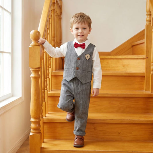 Boys Herringbone Vest and Pants Suit Set - Beekee
