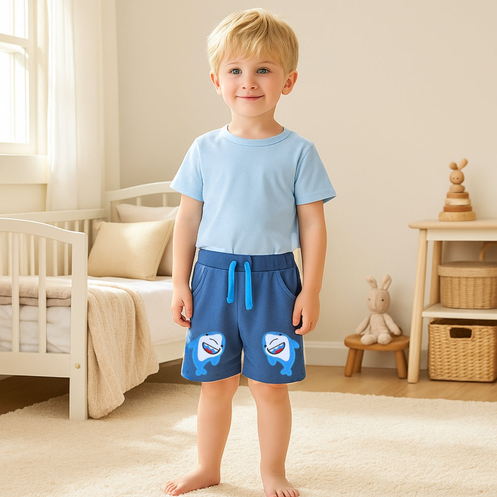 Boys Shark Patch Drawstring Shorts with Pockets - Beekee