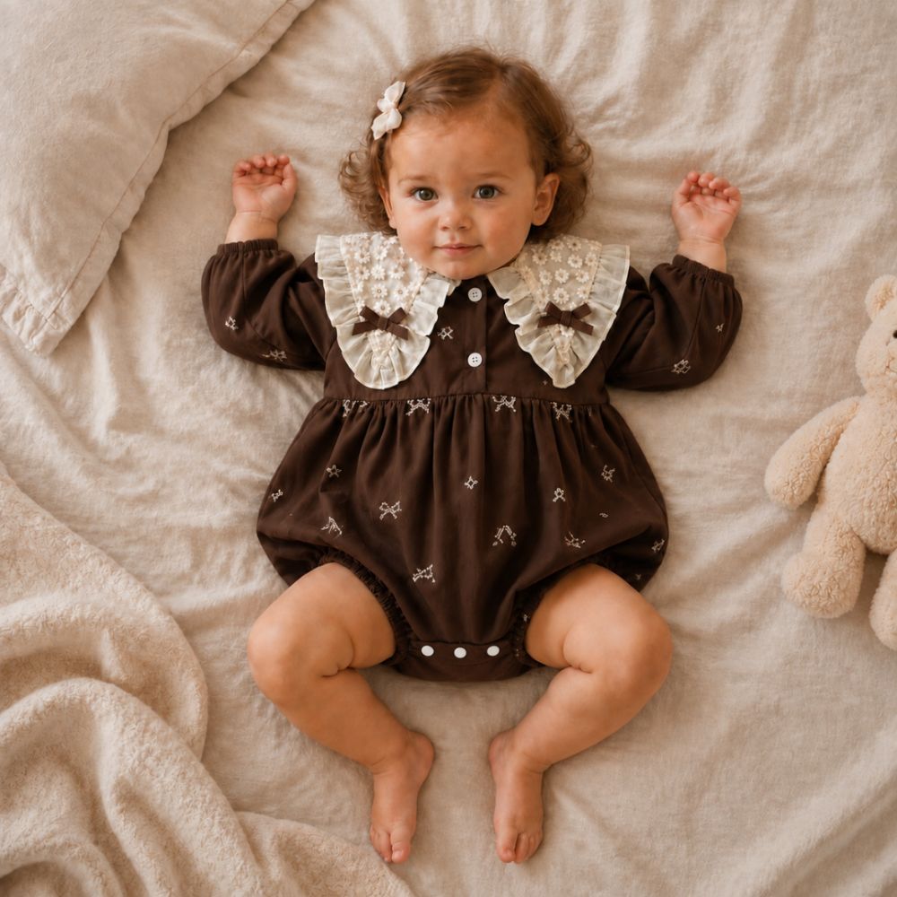 Sweet Floral Lace Collar Baby Dress & Romper