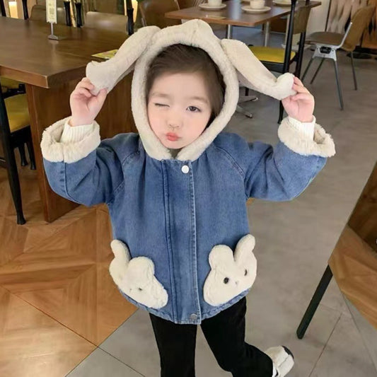 Bunny Ear Denim Fleece Jacket - Beekee