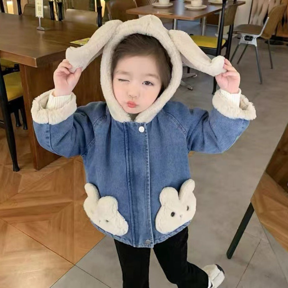 Bunny Ear Denim Fleece Jacket - Beekee
