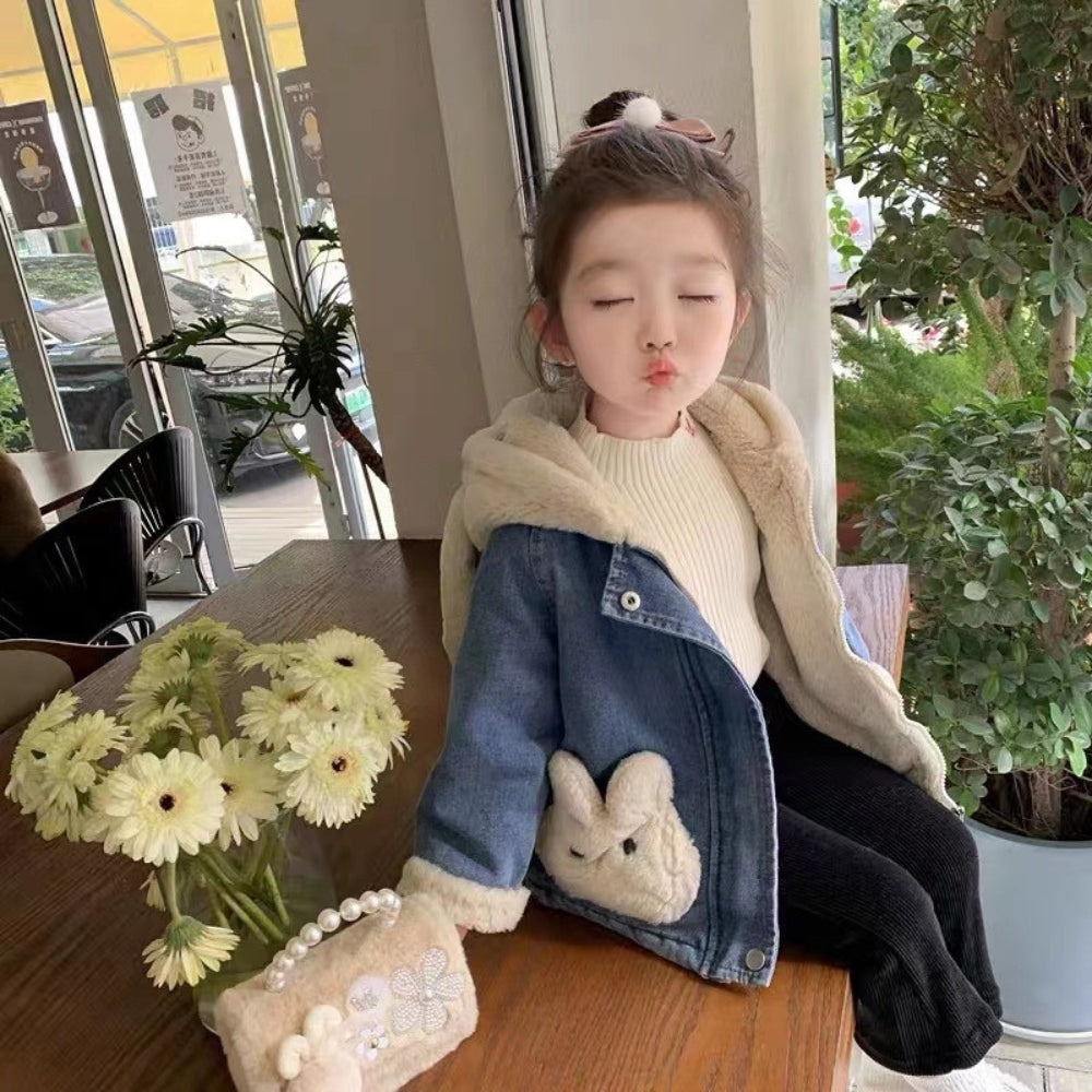 Bunny Ear Denim Fleece Jacket - Beekee