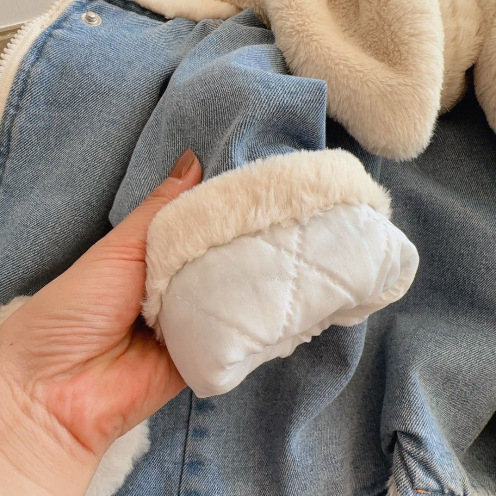 Bunny Ear Denim Fleece Jacket - Beekee