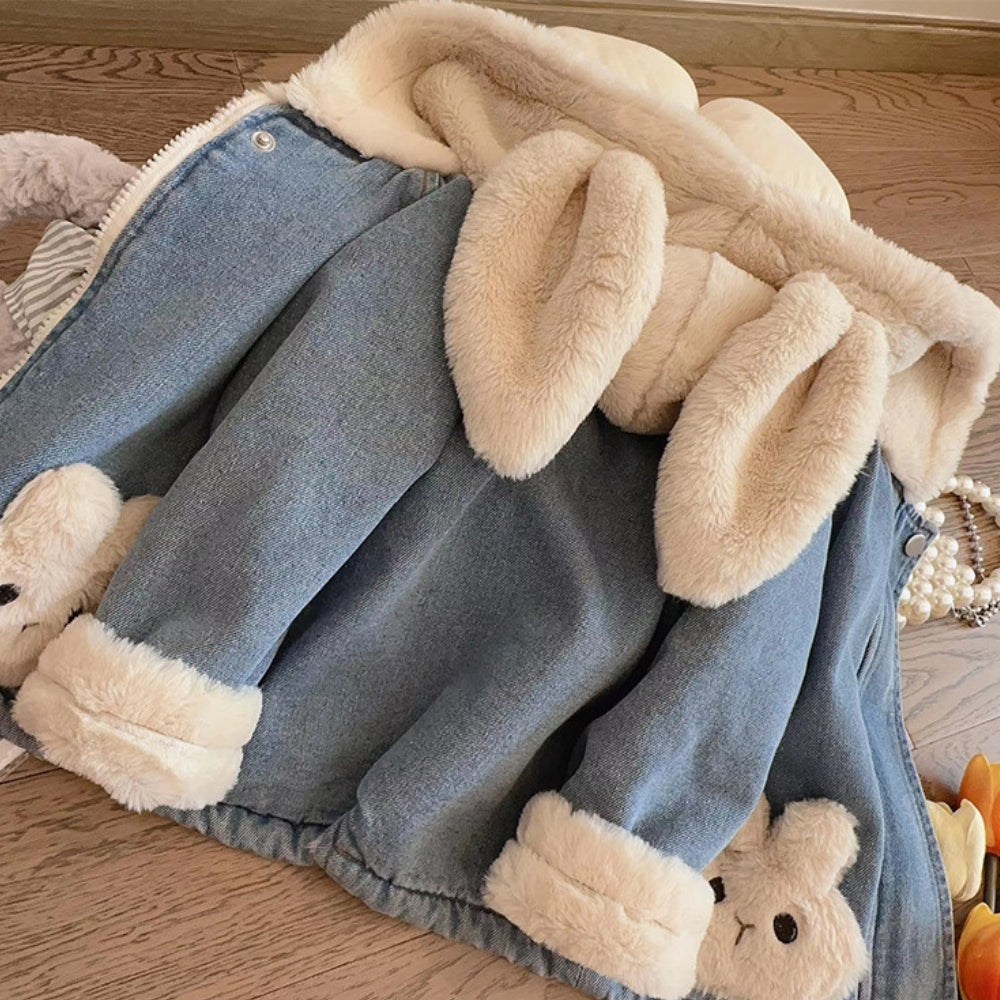 Bunny Ear Denim Fleece Jacket - Beekee