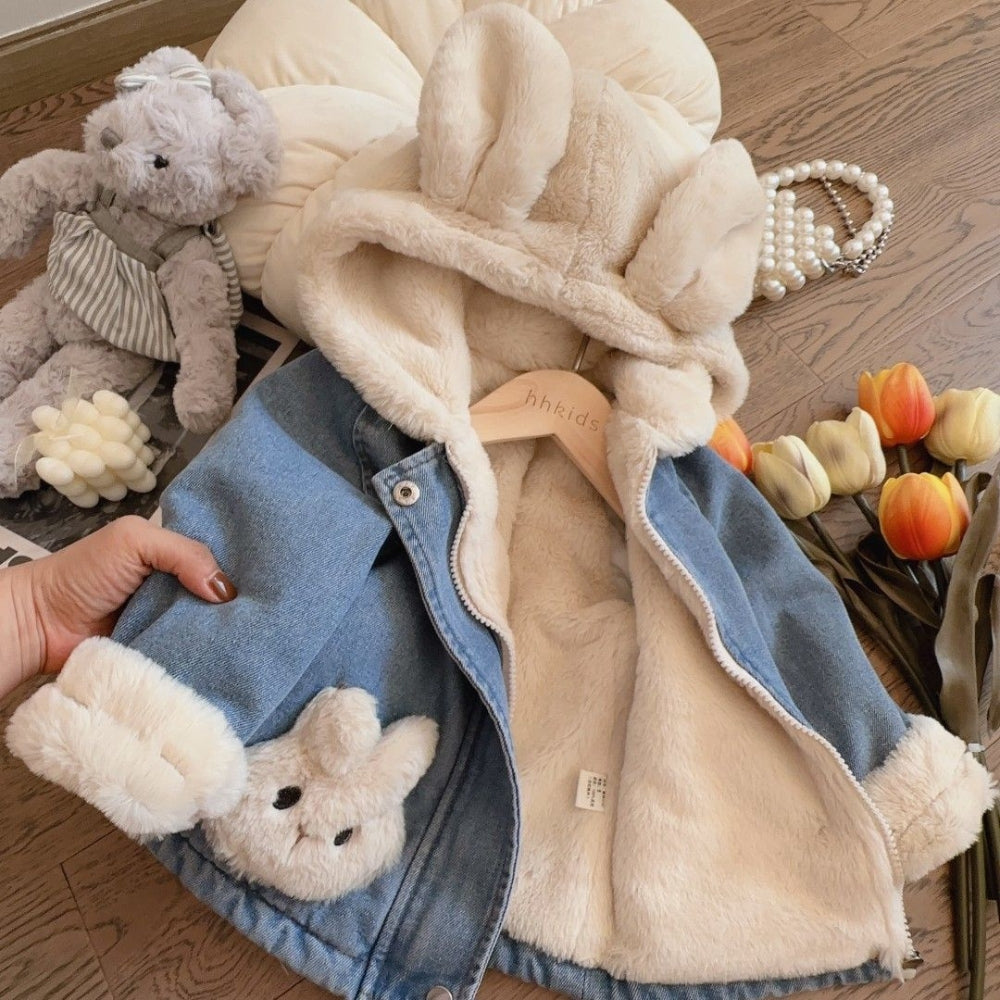 Bunny Ear Denim Fleece Jacket - Beekee