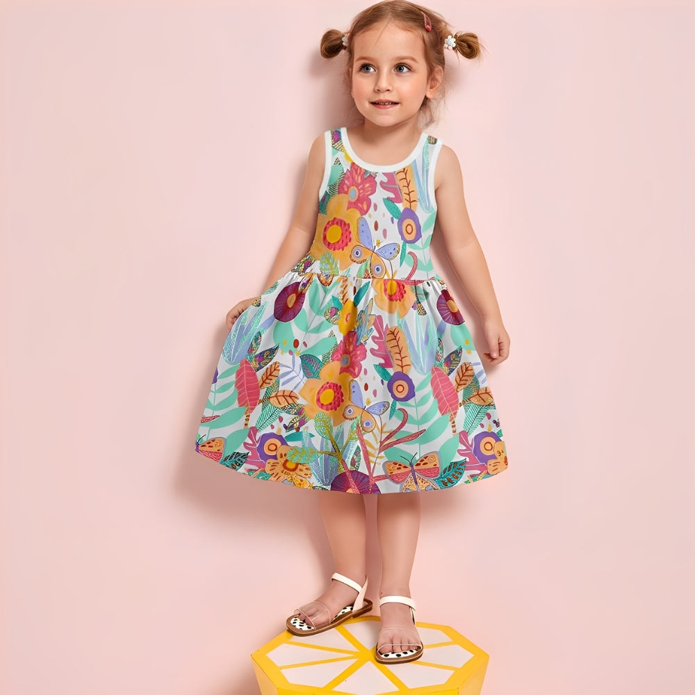 Butterflies Floral Print Girls Summer Dress - Beekee