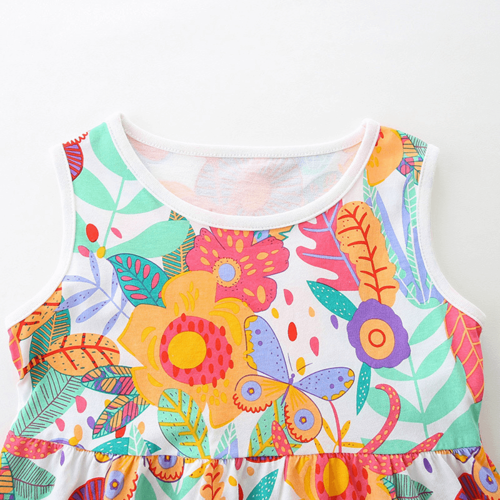 Butterflies Floral Print Girls Summer Dress - Beekee