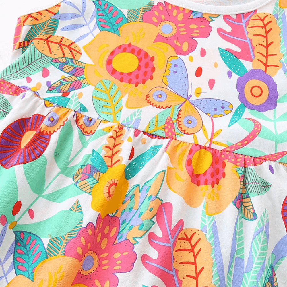 Butterflies Floral Print Girls Summer Dress - Beekee