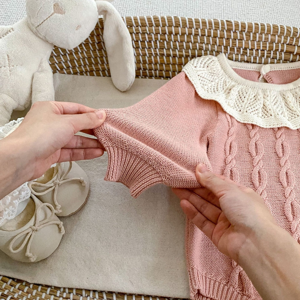 Cable Knit Lace Collar Baby Romper - Beekee