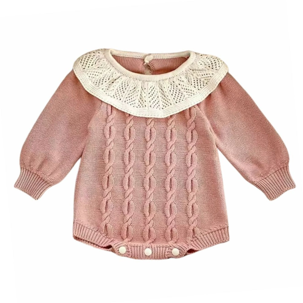 Cable Knit Lace Collar Baby Romper - Beekee