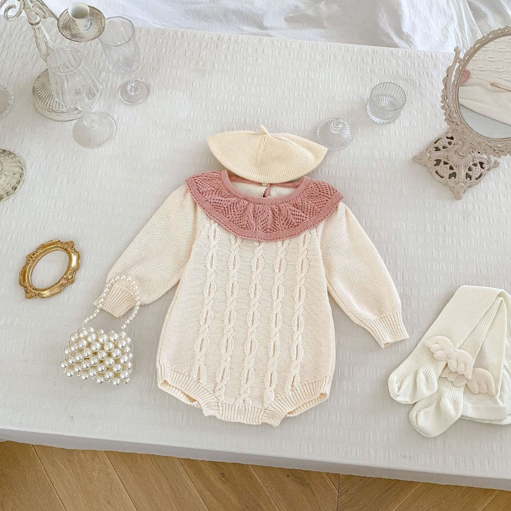 Cable Knit Lace Collar Baby Romper - Beekee
