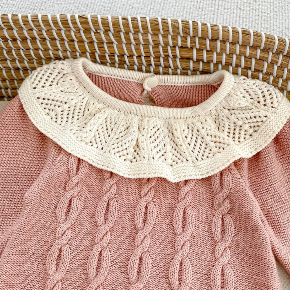 Cable Knit Lace Collar Baby Romper - Beekee