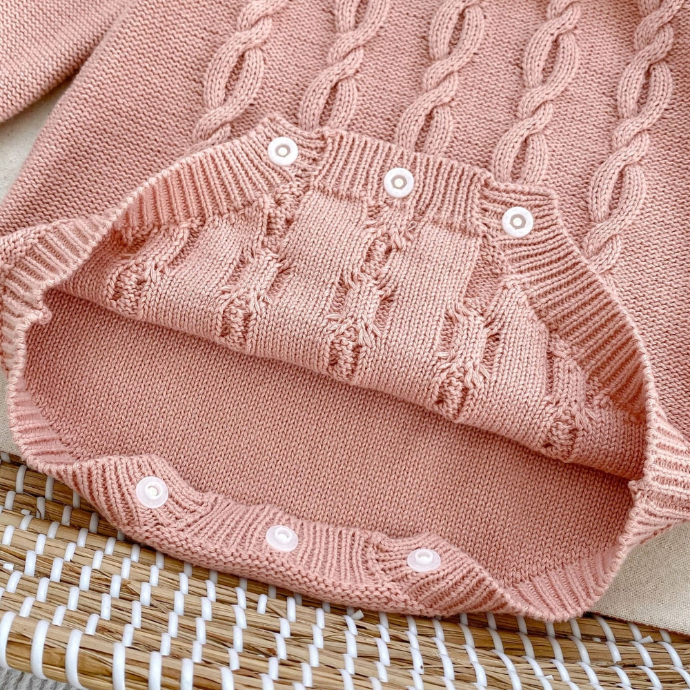 Cable Knit Lace Collar Baby Romper - Beekee