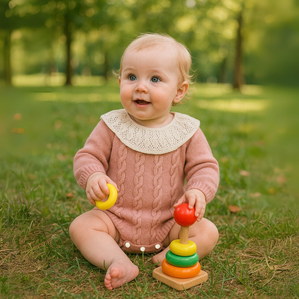 Cable Knit Lace Collar Baby Romper - Beekee