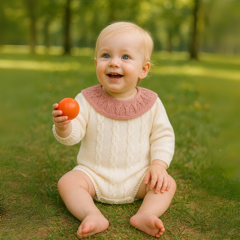 Cable Knit Lace Collar Baby Romper - Beekee