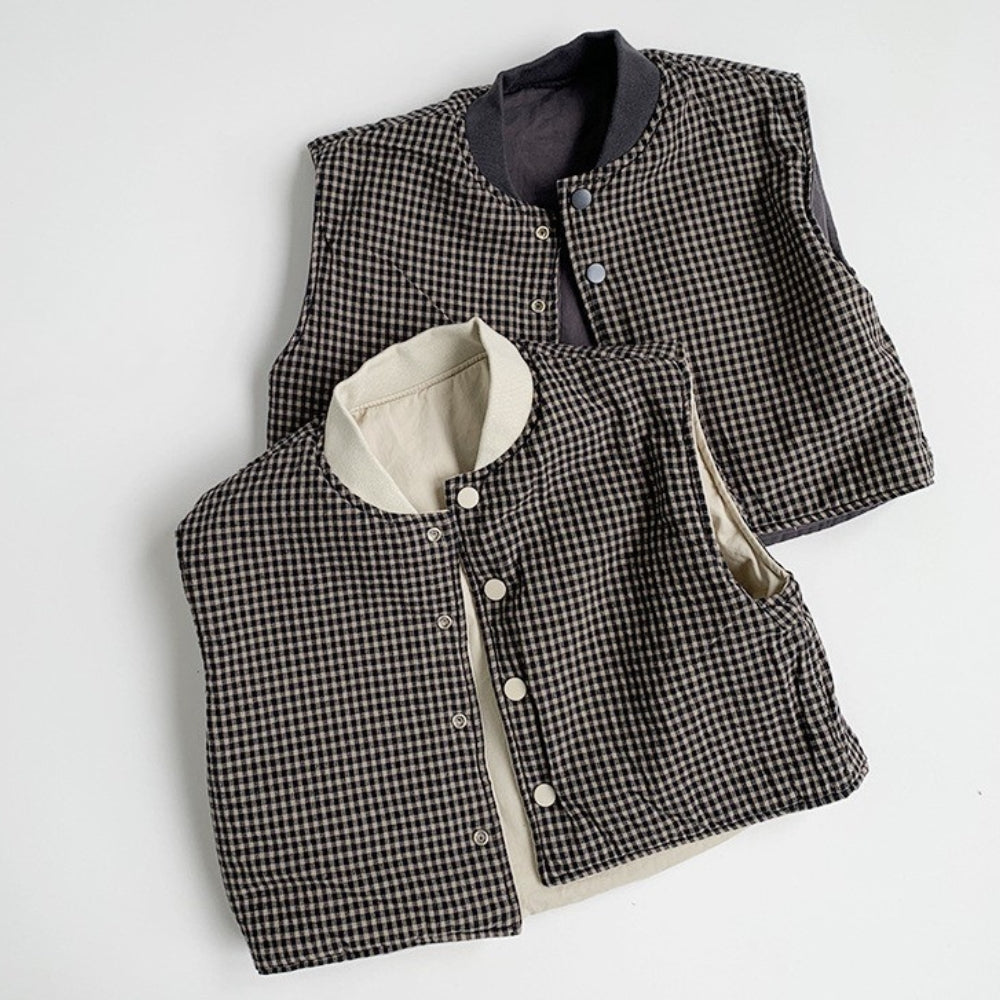 Charming Gingham Reversible Padded Vest - Beekee
