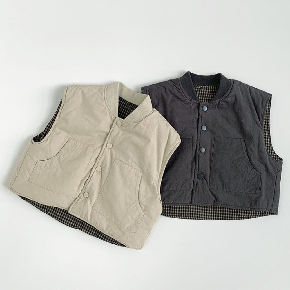 Charming Gingham Reversible Padded Vest - Beekee