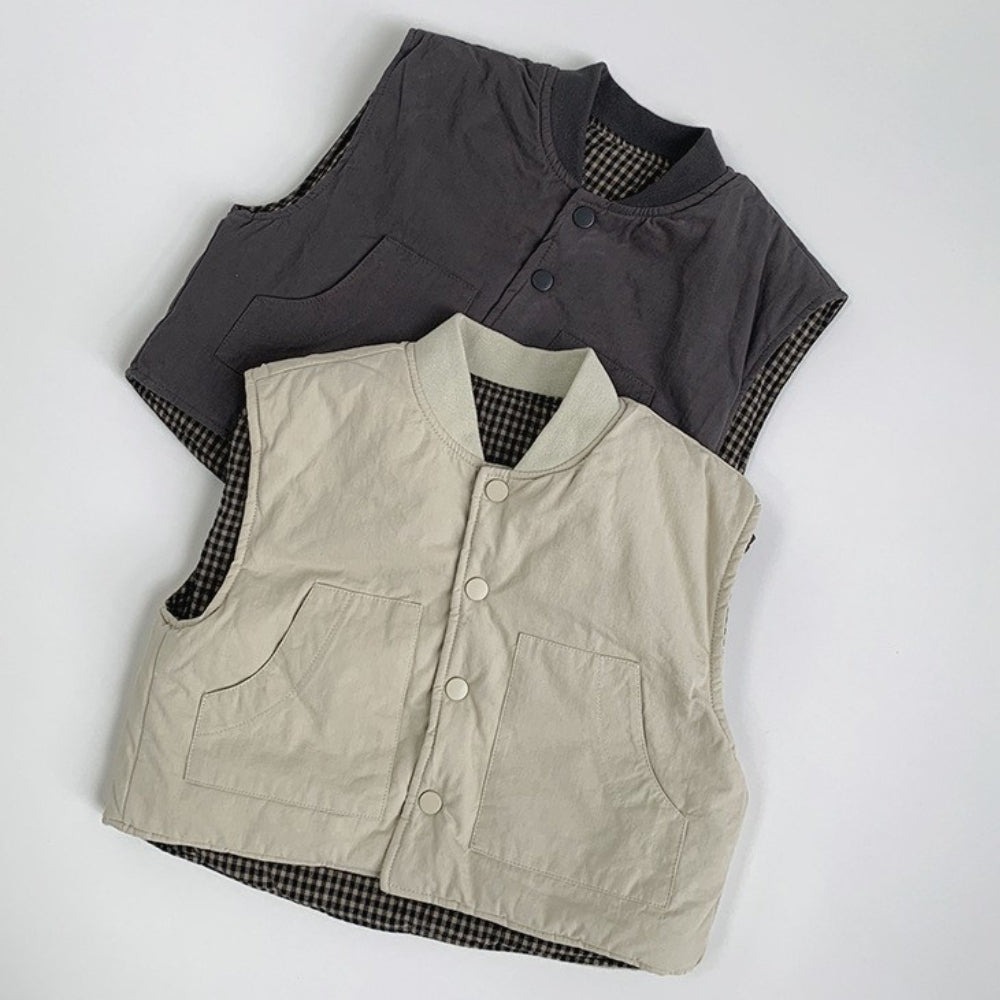 Charming Gingham Reversible Padded Vest - Beekee