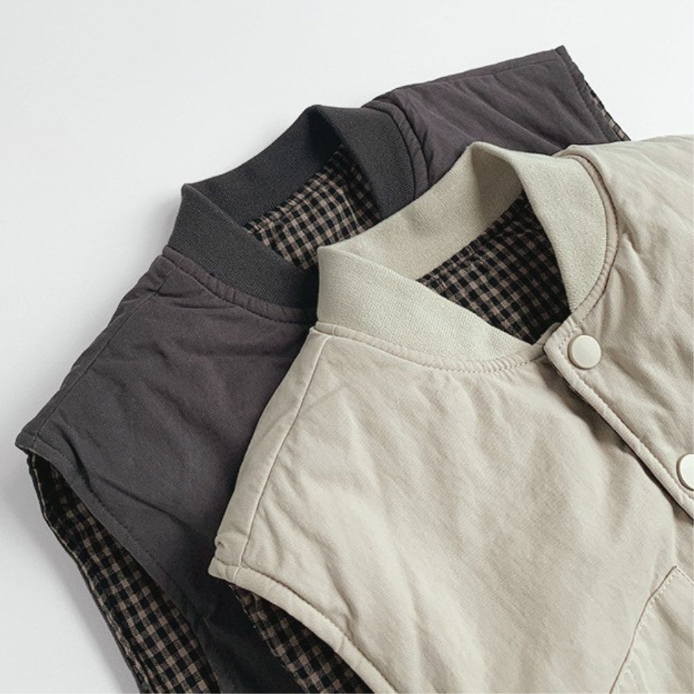 Charming Gingham Reversible Padded Vest - Beekee