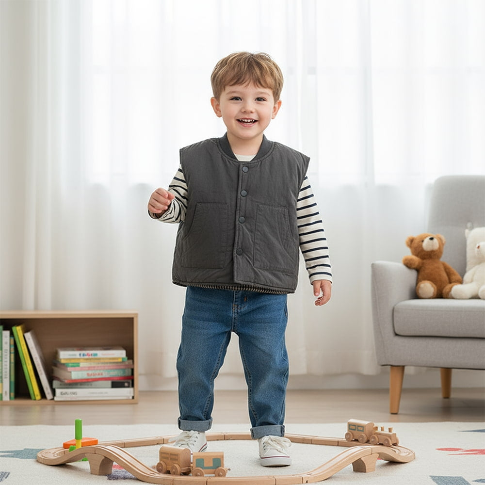 Charming Gingham Reversible Padded Vest - Beekee