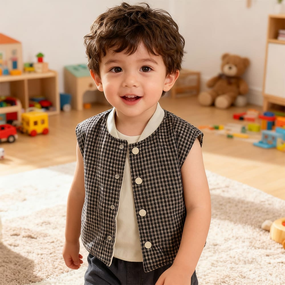 Charming Gingham Reversible Padded Vest - Beekee