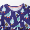 Cheerful Purple Pigeon Print Girls Dress With Pocket - Beekee