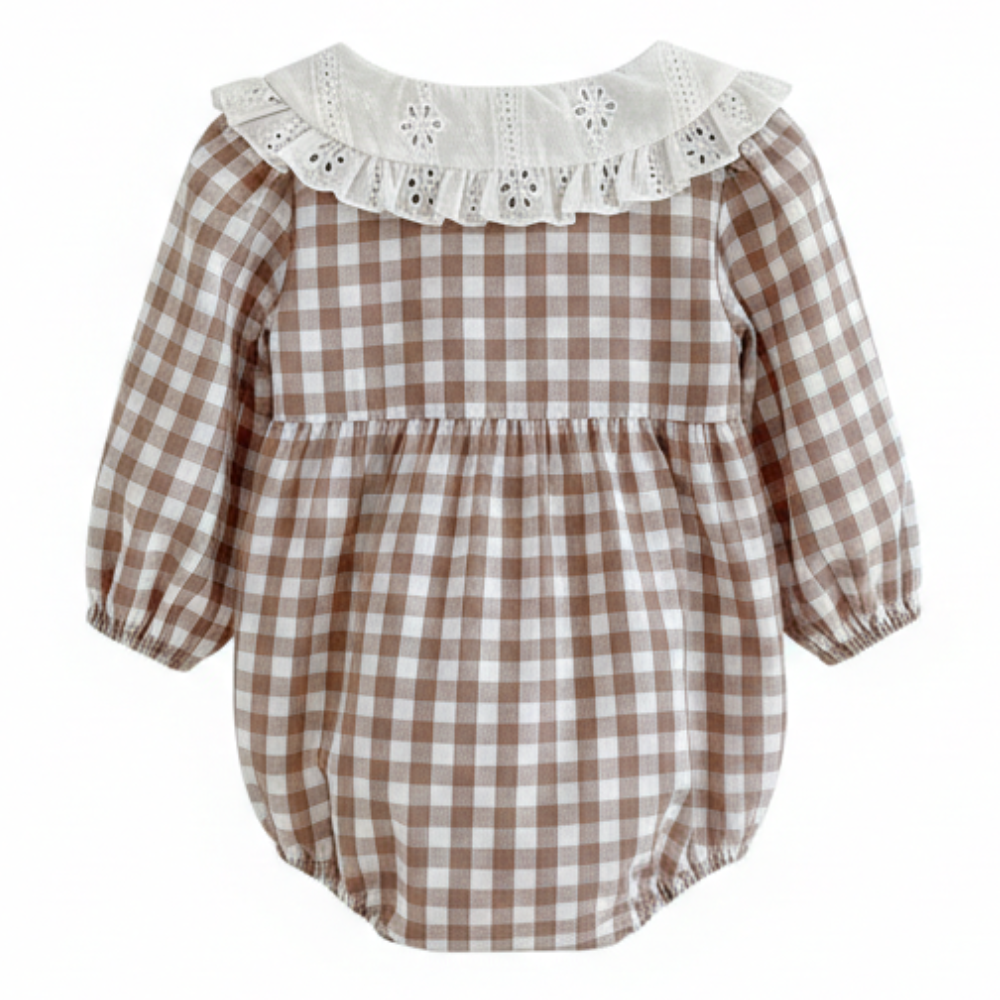 Classic Gingham Ruffle Baby Romper-Beekee