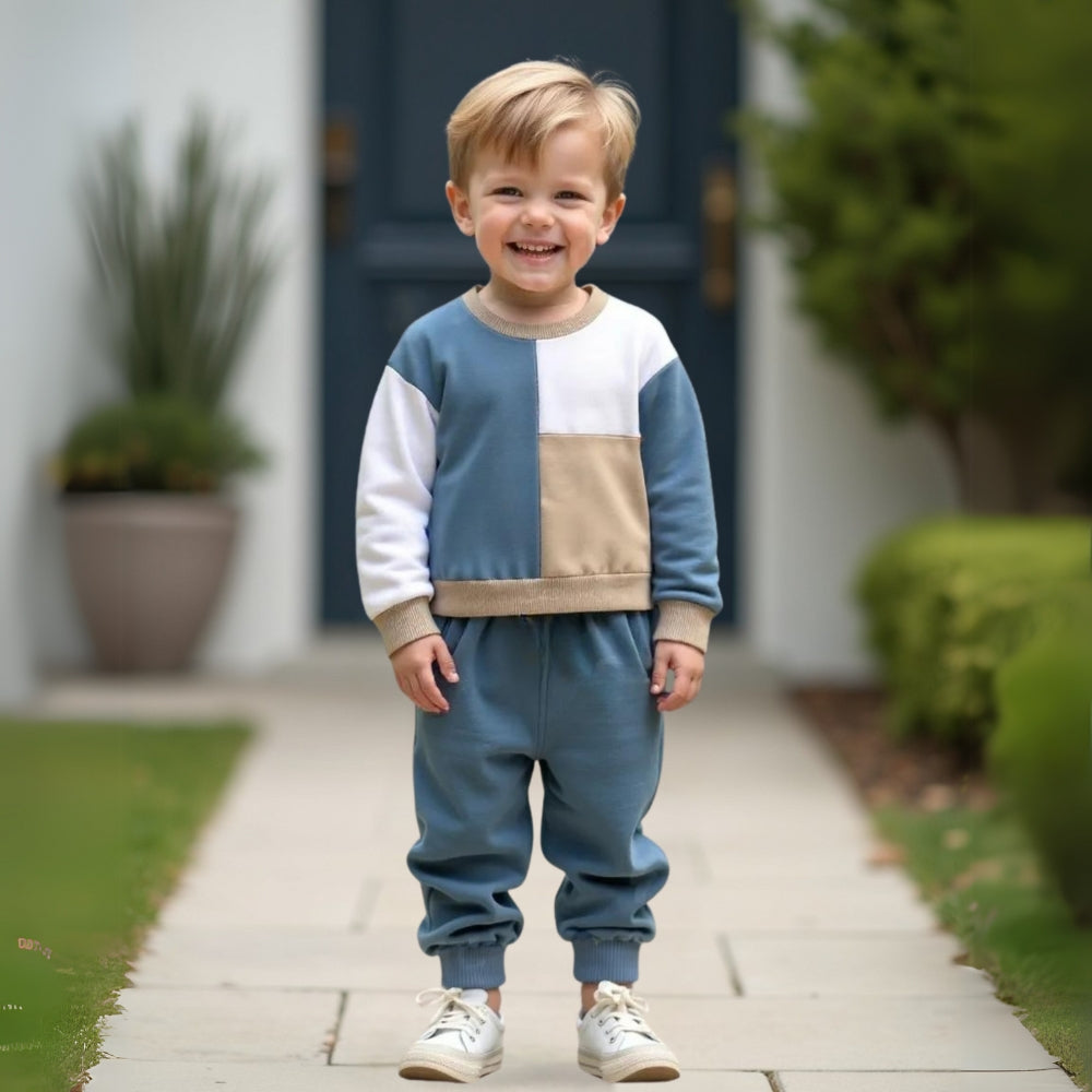 Color Block Boys Fall Matching Sweat Set - Beekee