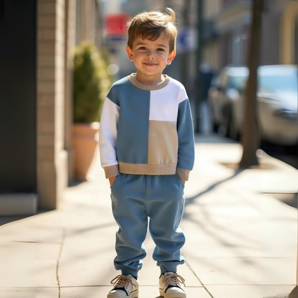 Color Block Boys Fall Matching Sweat Set - Beekee