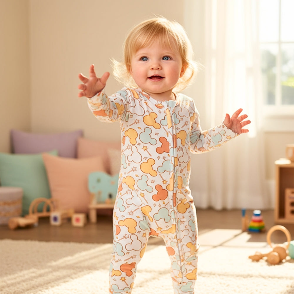 Colorful Mickey-Inspired Print Baby Romper - Beekee