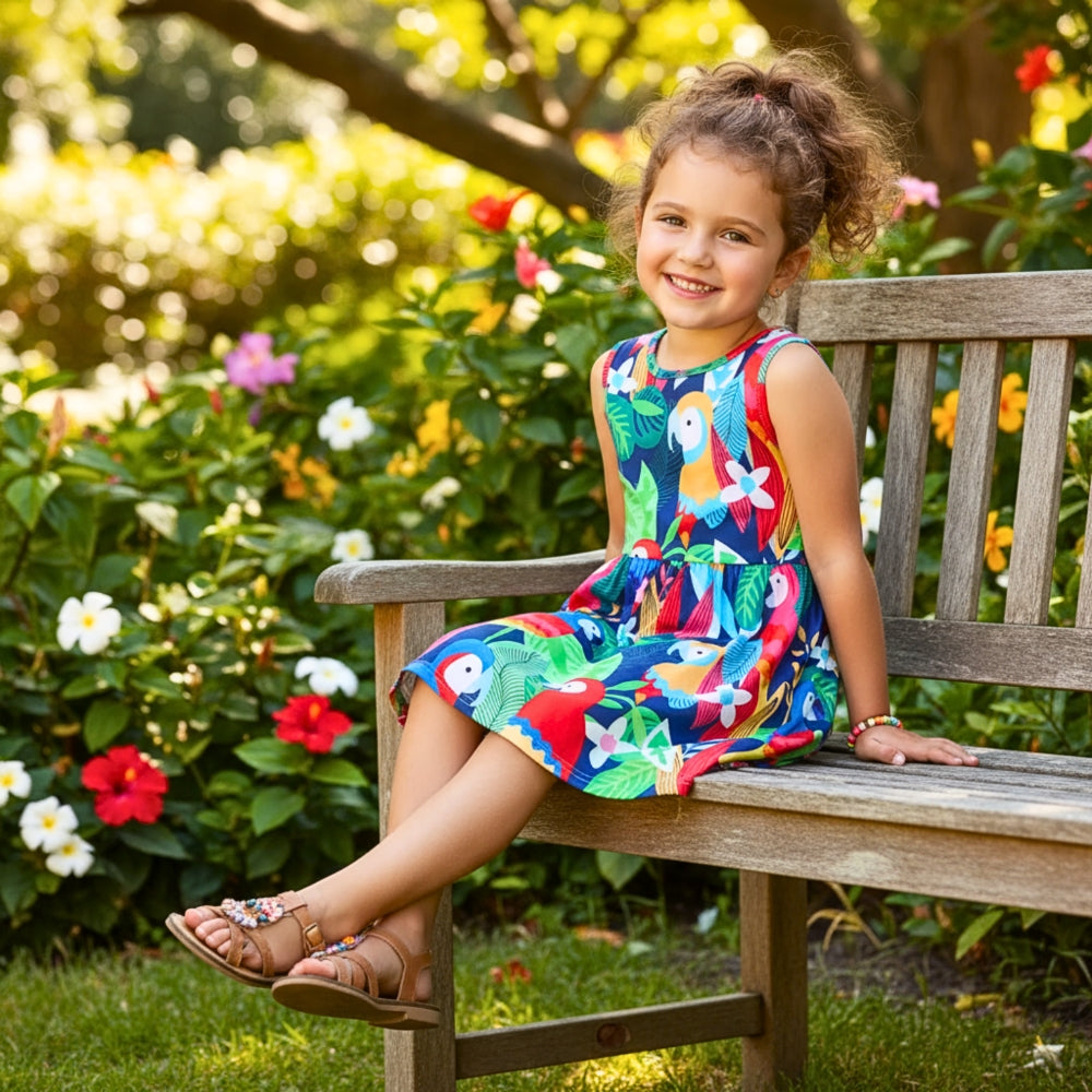 Colorful Tropical Parrot Girls Summer Dress - Beekee