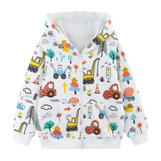 Construction Print Boys Hooded Sweatshirt - Beekee