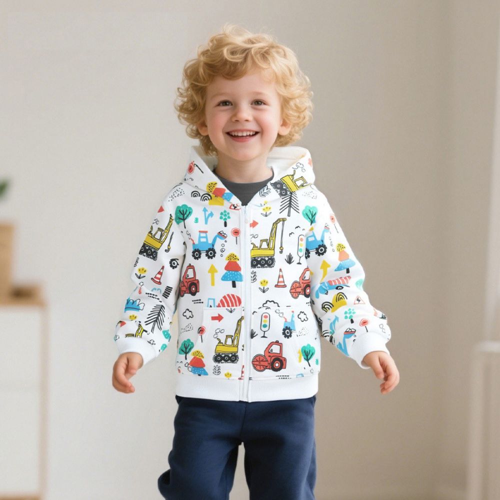 Construction Print Boys Hooded Sweatshirt - Beekee