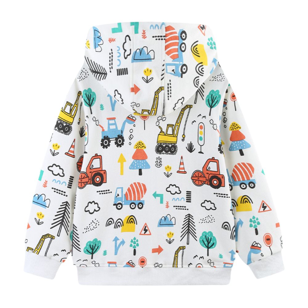 Construction Print Boys Hooded Sweatshirt - Beekee
