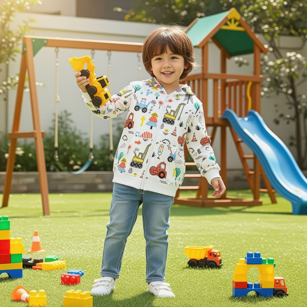 Cool Construction Trucks Boys Hooded Jacket - Beekee