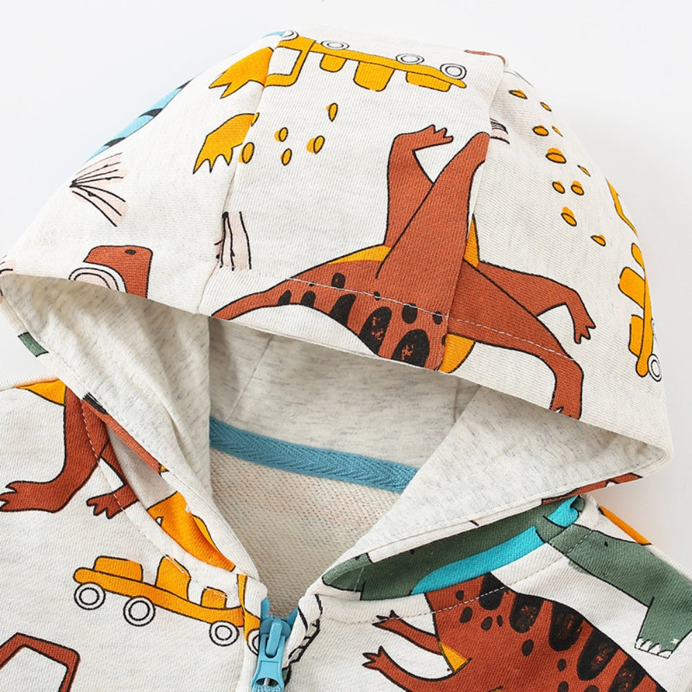Cool Dino Adventure Kids Zip Hoodie - Beekee