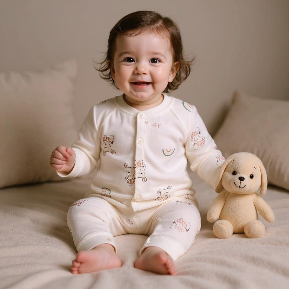 Cotton Snap-Up Baby Romper with Animal Print - Beekee