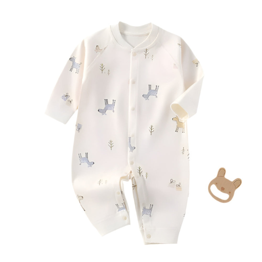 Cotton Snap-Up Baby Romper with Animal Print - Beekee