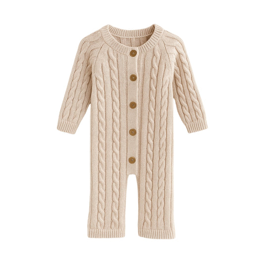 Cozy Cable Knit Button-Up Romper - Beekee