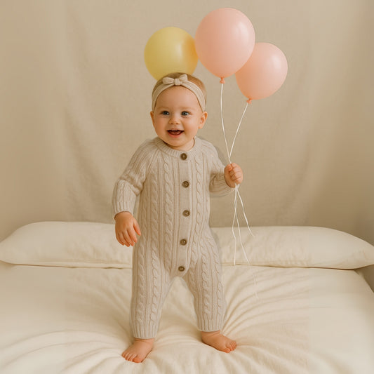 Cozy Cable Knit Button-Up Romper - Beekee