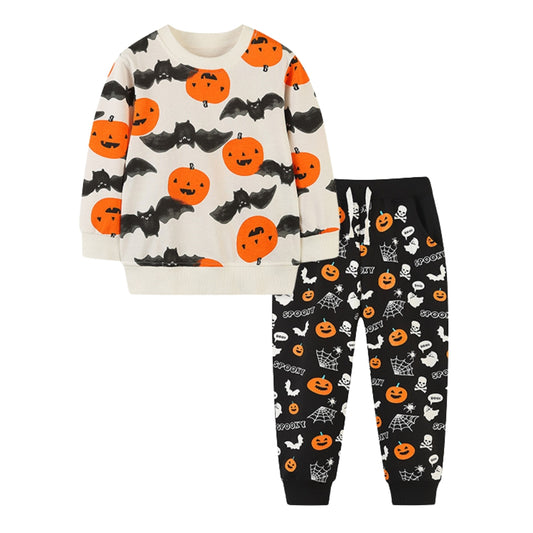 Cozy Halloween Pumpkin and Bat Kids Pajama Set - Beekee