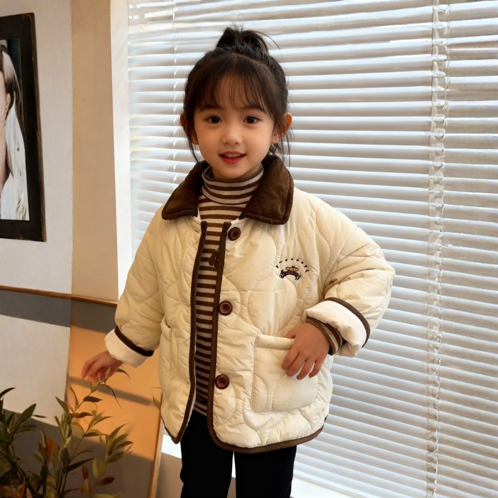 Cozy Quilted Bear Patch Jacket - Beekee