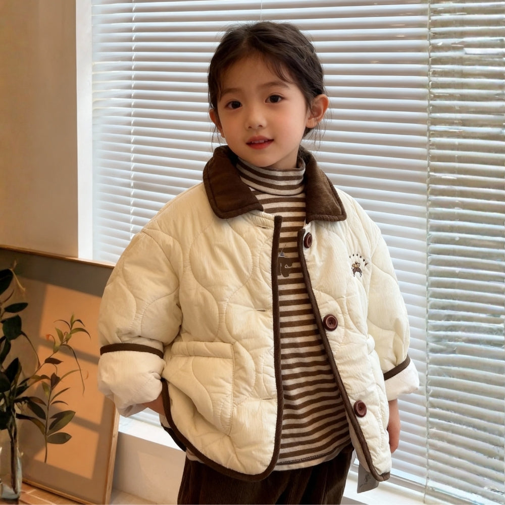 Cozy Quilted Bear Patch Jacket - Beekee
