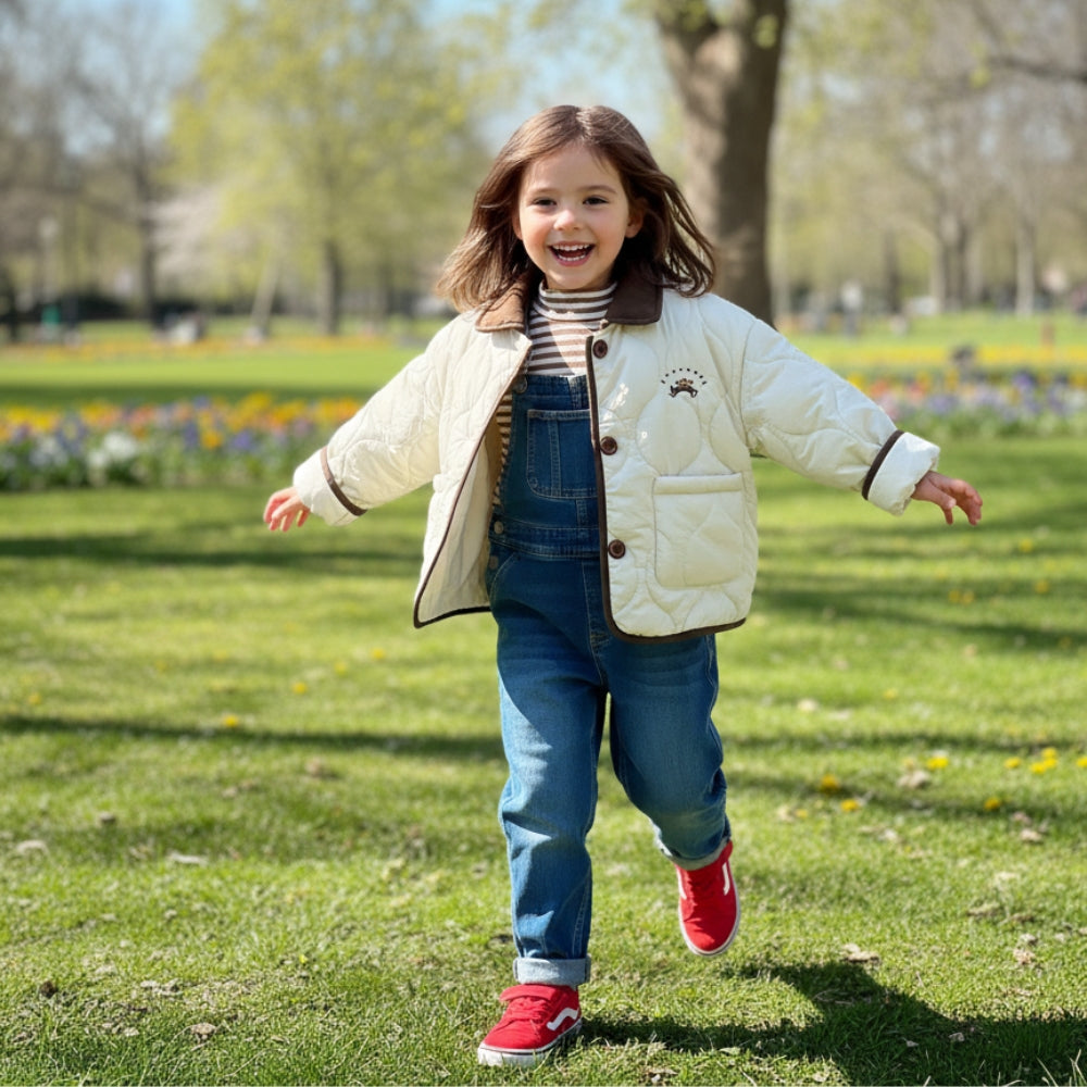 Cozy Quilted Bear Patch Jacket - Beekee