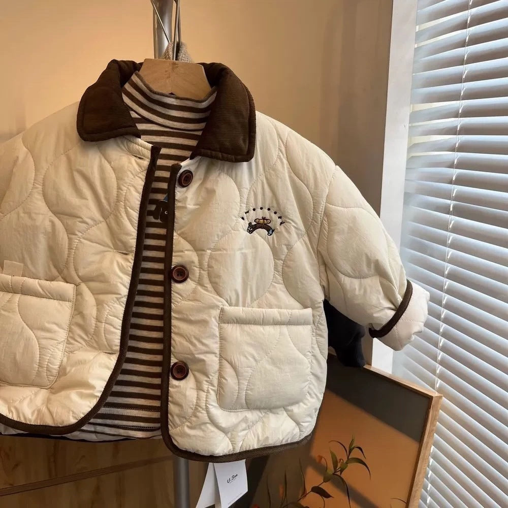 Cozy Quilted Bear Patch Jacket - Beekee
